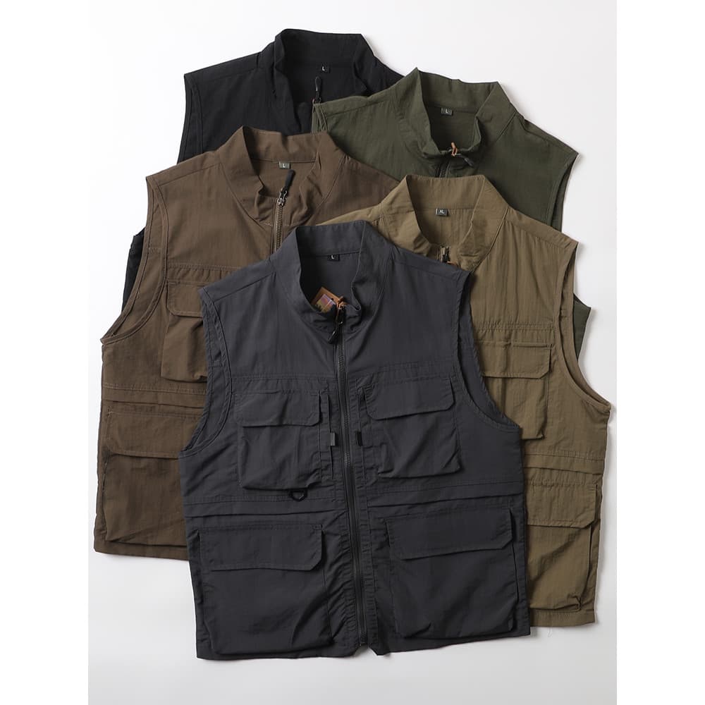 Velho americano único ao ar livre montanha série funcional Multi-bolso gola alta macacão colete masculino primavera verã