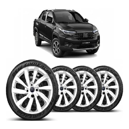 Jogo 4 Calotas Aro 15 Nova Strada 2021 Prata Emblema Fiat