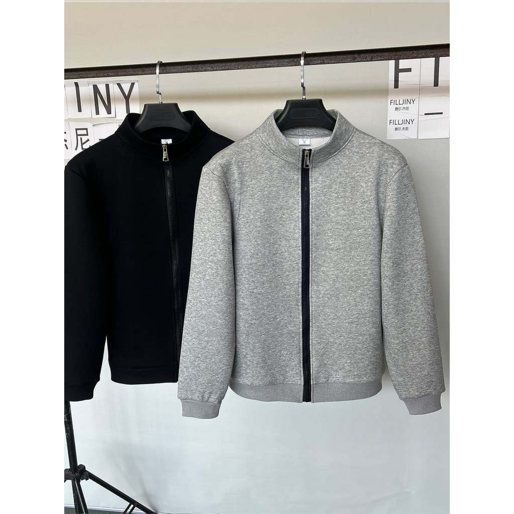 Masculino gola alta zíper moletom cinza Casual All-Match primavera outono inverno jaqueta de malha meia alta