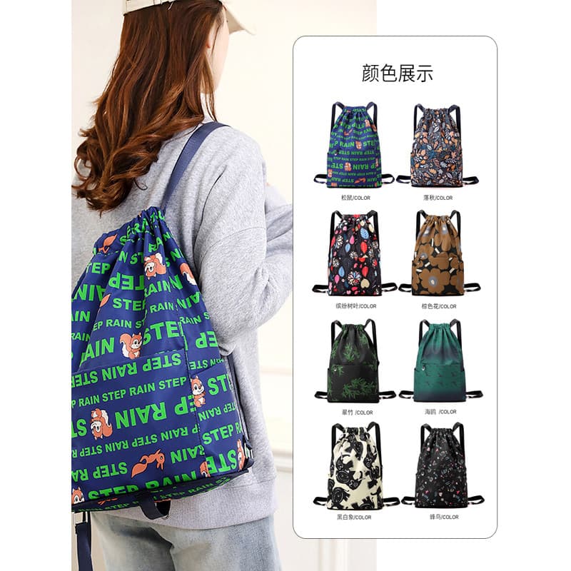 2025 novo estilo dobrável grande capacidade mochila feminina cordão bolso mochila leve simples cordão saco de armazename