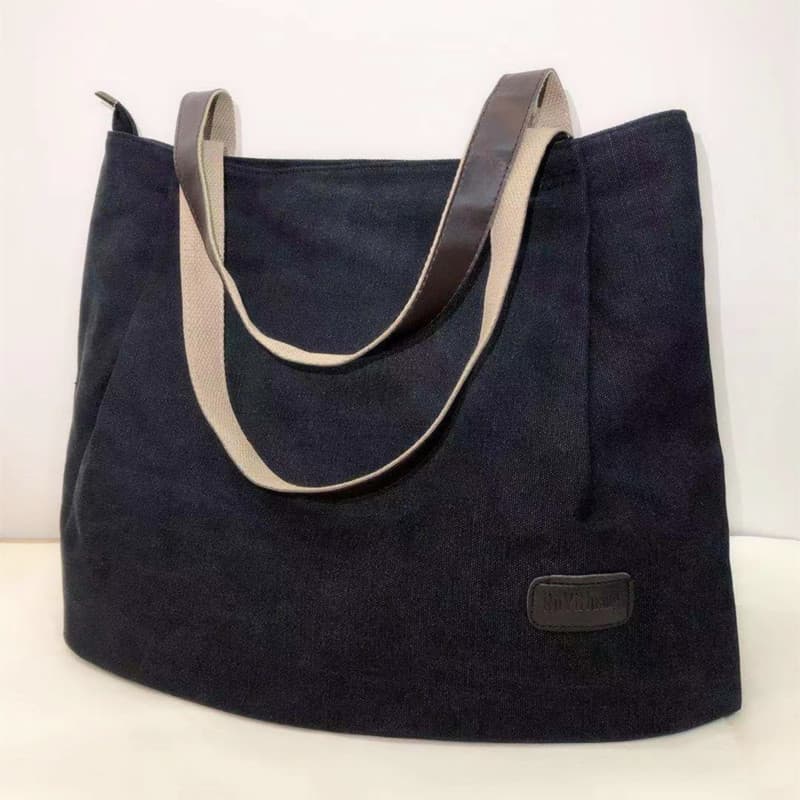 Bolsa de lona feminina simples médio grande saco Casual ins bolsa de um ombro grande capacidade saco de compras versão c