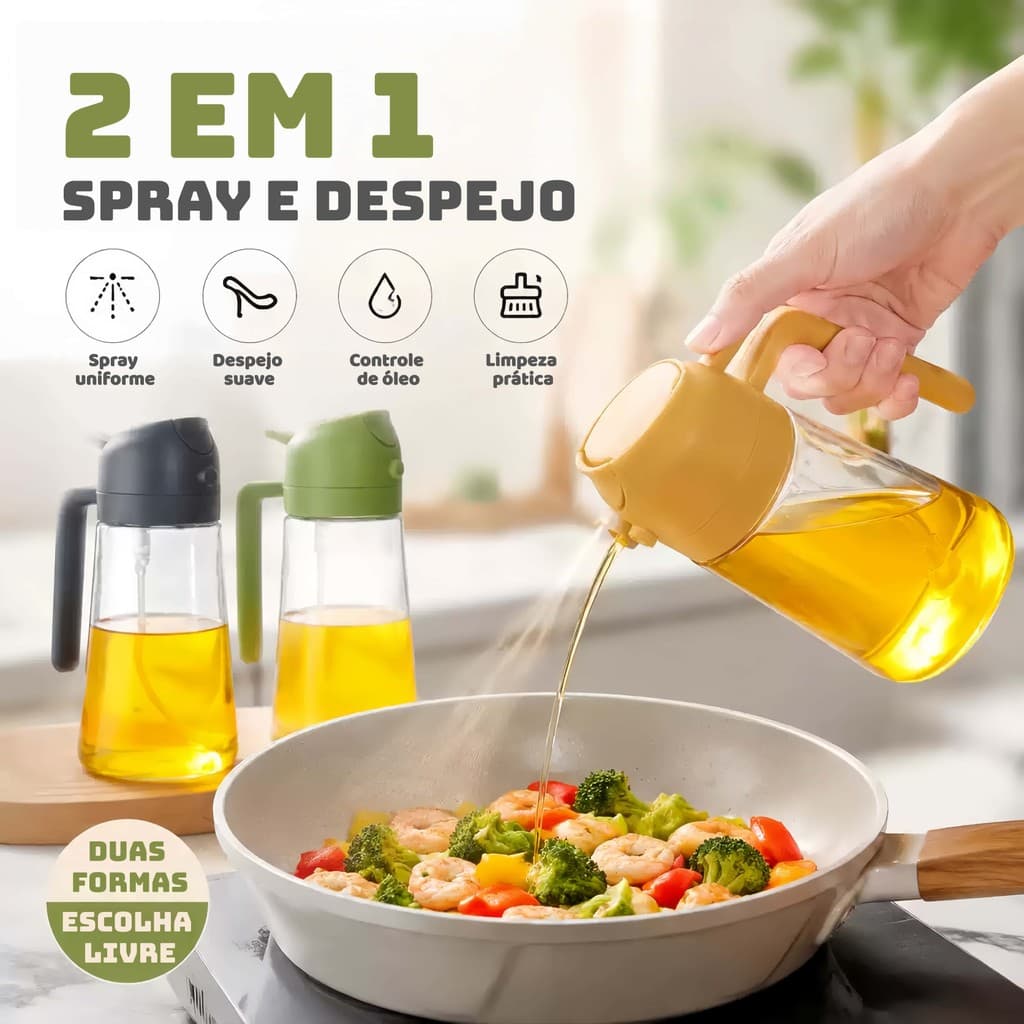 Galheteiro 2 em 1 Spray Pulverizador Com Bico Dosador de Azeite Oléo Vinagre 410ml Cozinha Casa