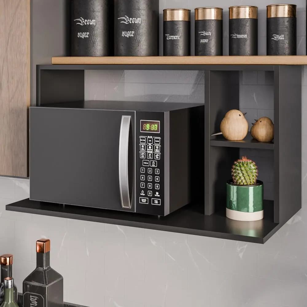 Suporte para Micro-ondas ou Forno Suspenso 80cm e Nicho Laila Preto