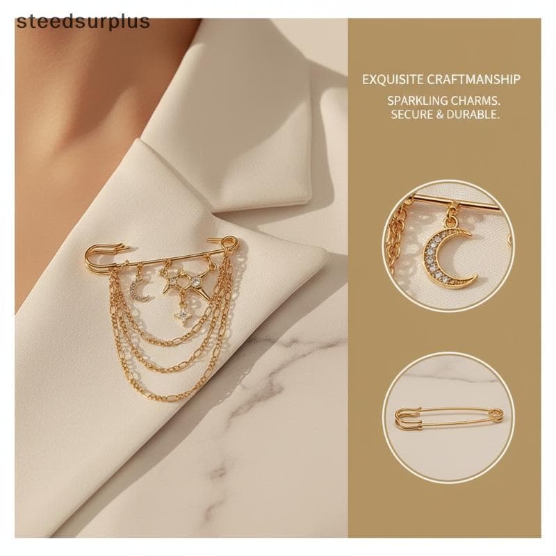 Broche Em Forma De Estrela Clássico Vintage Pino De Segurança Cintura Com sels Decoração Chique Para Roupa Casual