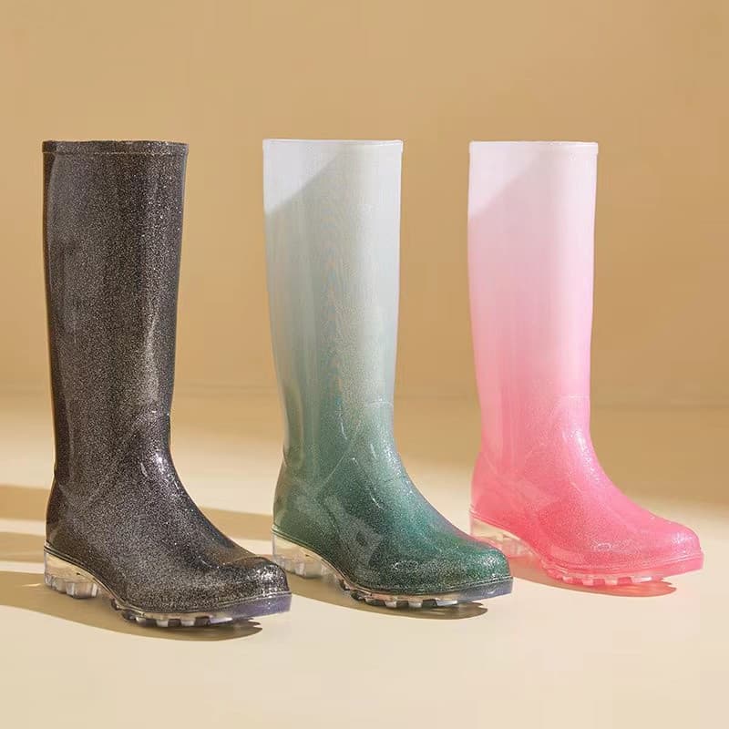 Botas de Chuva Femininas Estilosas de Cano Alto, Impermeáveis, para Uso Externo, Sapatos de Borracha DFO8