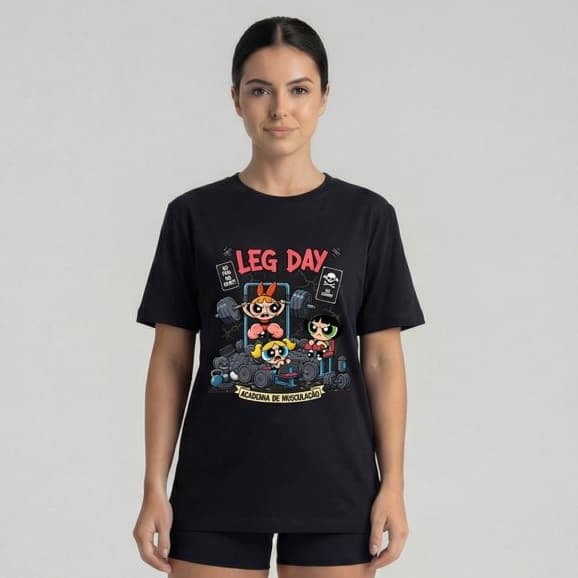 Camiseta Feminina Leg Day Academia Fitness Preta Algodão Premium Camisa
