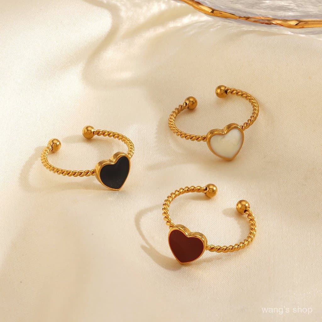 Anel aberto em formato de coração, estilo minimalista e elegante, em aço inoxidável, com acabamento em gota de óleo, per