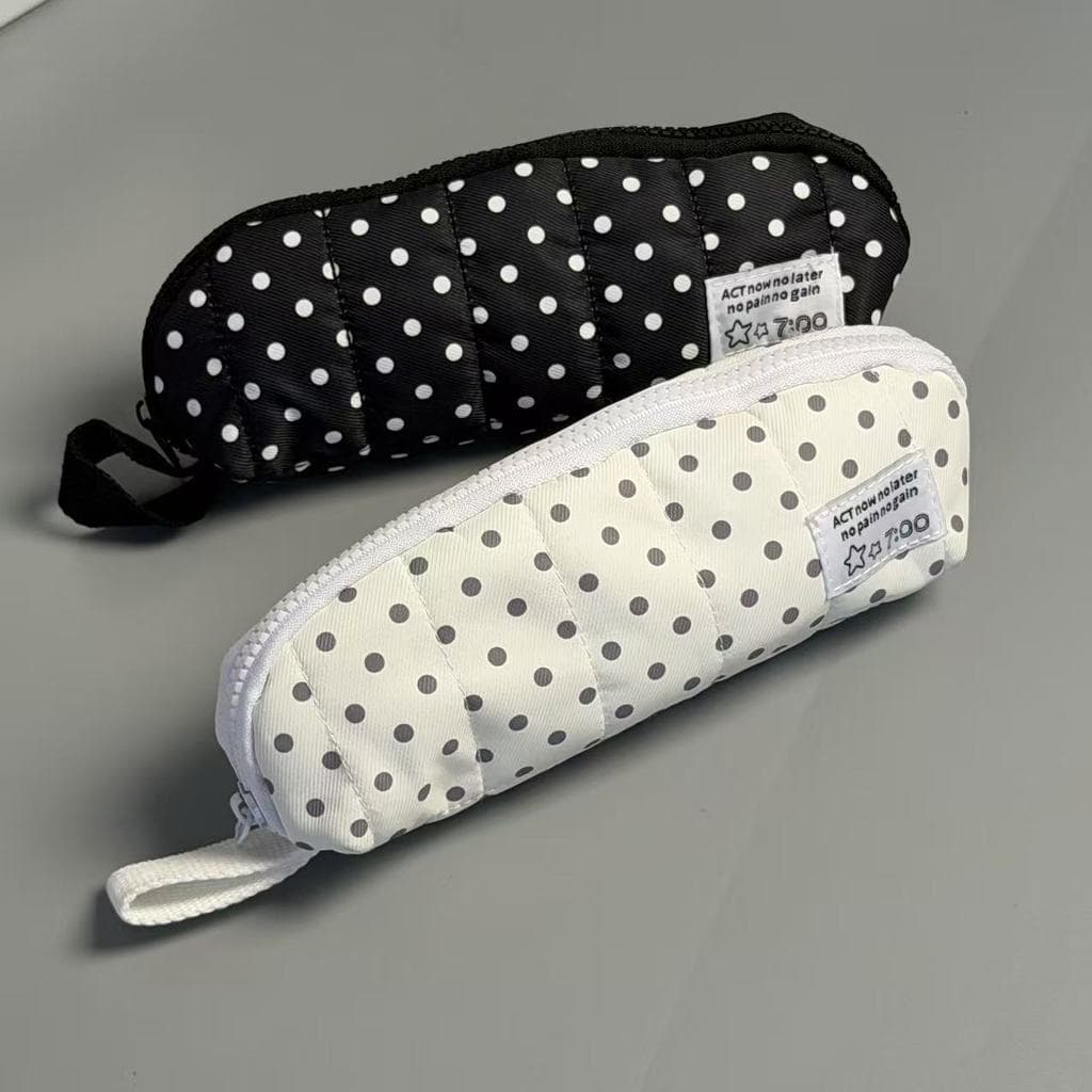 Estojo para estudantes universitários Bolsa de papelaria Bolsa de armazenamento Nicho Estilo coreano Branco Cinza Polka