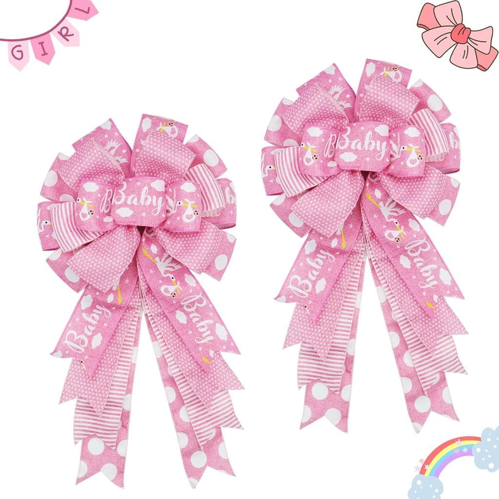 Laços Grandes para Chá de Bebê 20x11 Polegadas, Pacote com 2 Laços de Juta com Arame para Menino ou Menina, Laço Grande