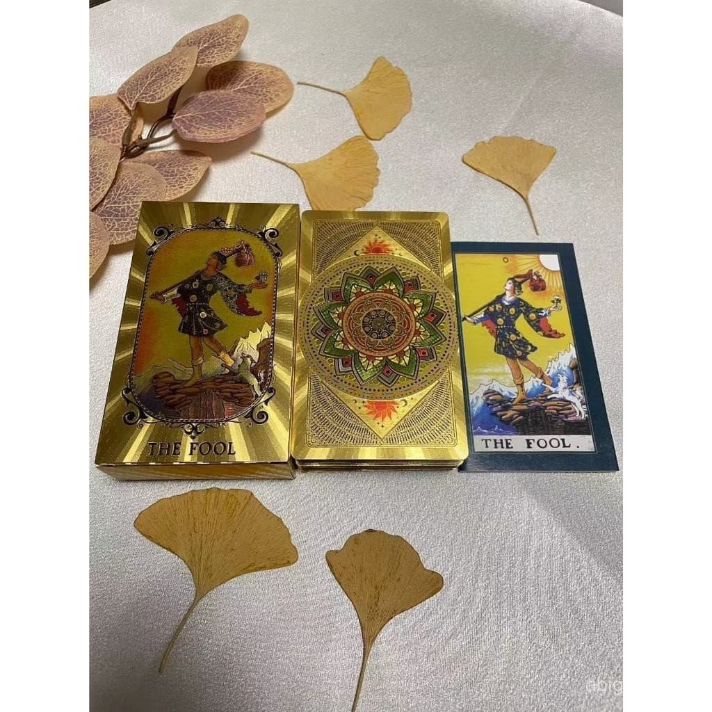 12 × 7cm À Prova D'água Deck De Tarô Oráculo Dourado Dobrável De Alta Qualidade Com Guia Inglês Padrão Waite 78 Cards 01