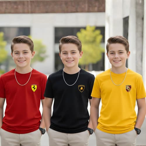 Kit 3 Camisetas Infantil 100% algodão Menino Carros Luxo Ferrari Lamborghini Porsche entrega imediata
