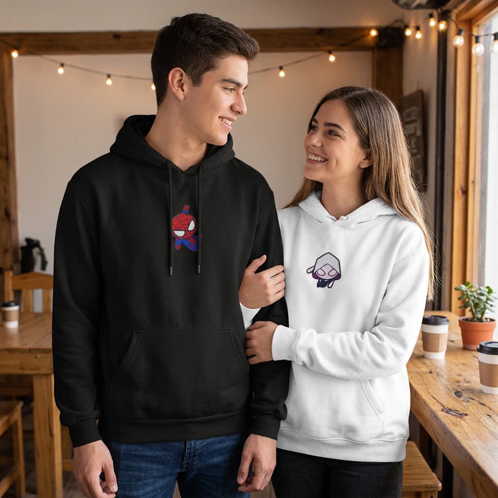 Kit 2 Moletom Canguru Casal Aranha Unissex Premium Blusa de Frio Capuz Bolso Blusa de Frio