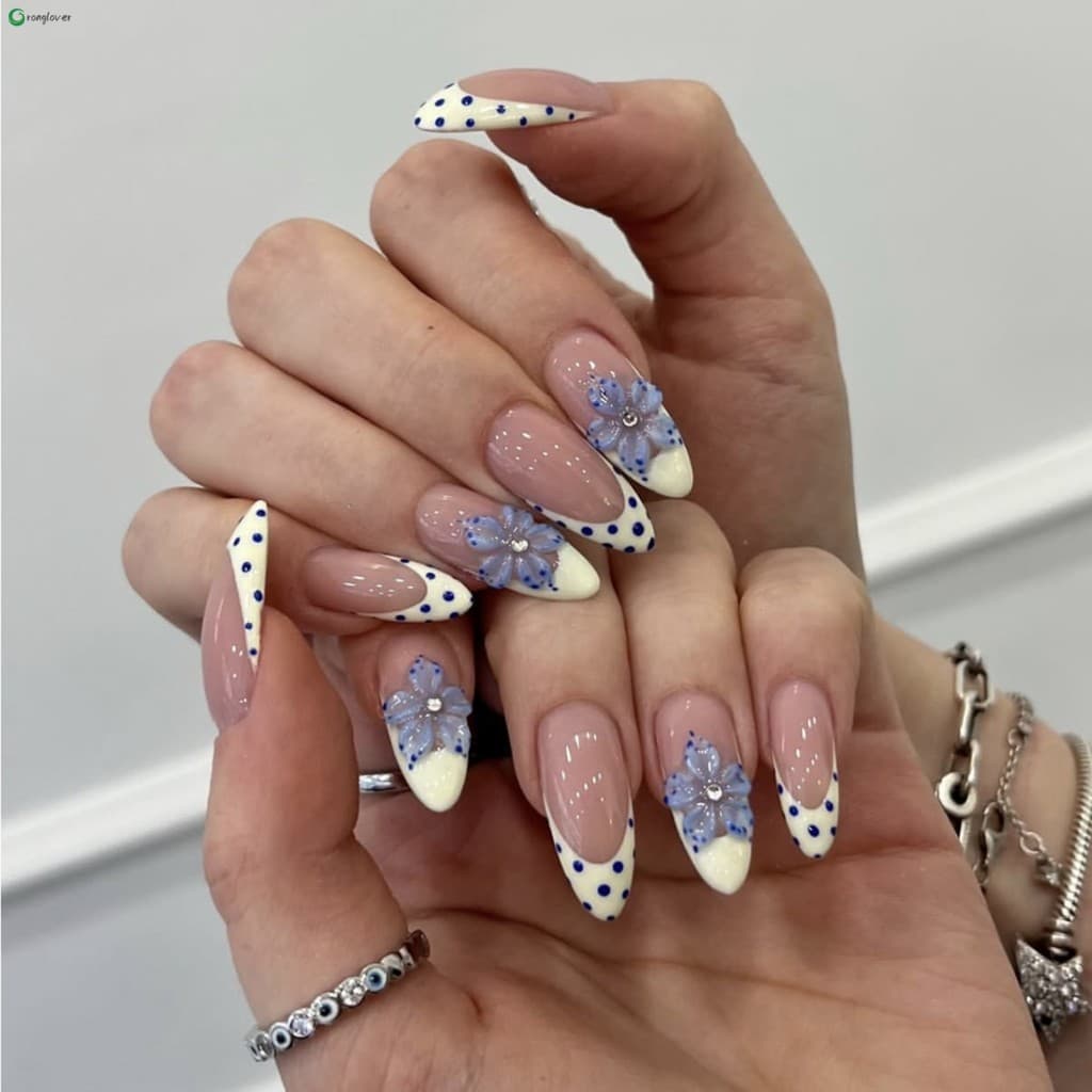 Unhas De Pressão Florais 3D 24 Unidades De Postiças Em Formato De Amêndoa Para Mulheres