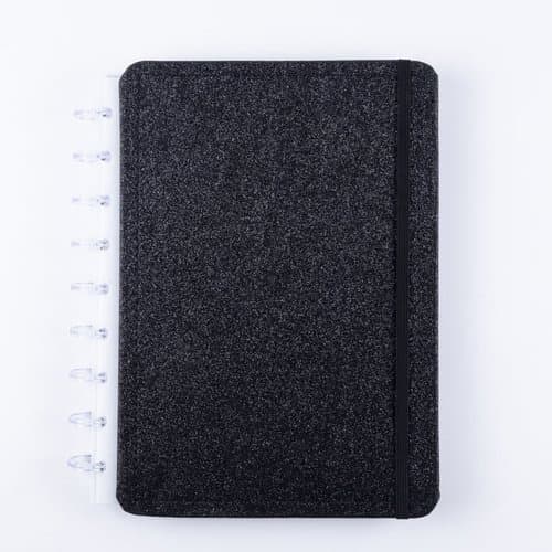 Caderno Preto Medio Capa Dura Organizador Discos Reposicionaveis Material Escolar