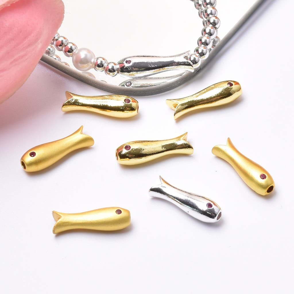 Contas espaçadoras de peixinho dourado e koi em estilo antigo com retenção de cor, contas de barril com furo passante pa