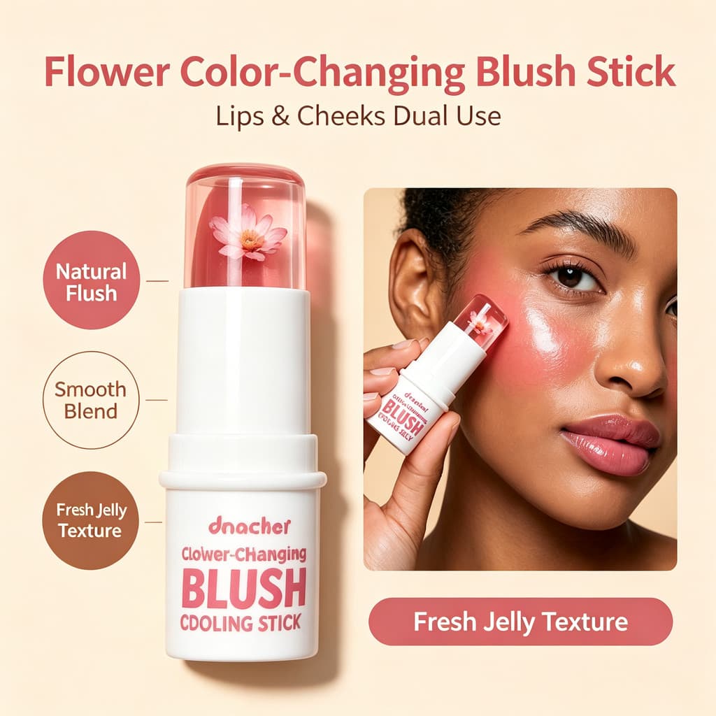 Mudança De Cor Blush Vara Flor Matiz Resfriamento Geléia Lábio Bochecha Multi-Uso Maquiagem Hidratante Natural