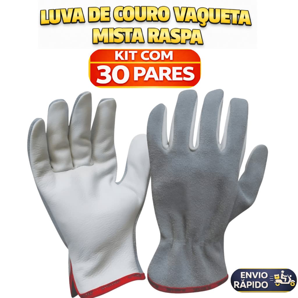 Kit 30 Luva De Raspa Cano Curto De Vaqueta Mista Epi Ofertas