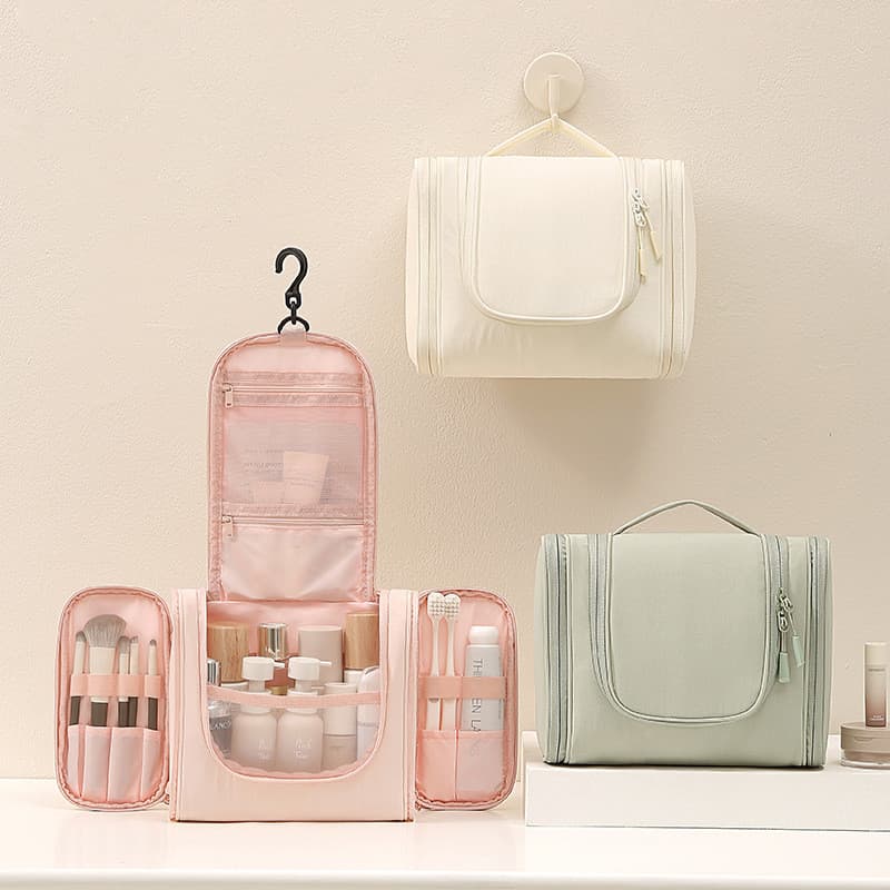 Grande capacidade Nylon Bolsa de higiene portátil com abertura dupla Bolsa de armazenamento de cosméticos para viagem un