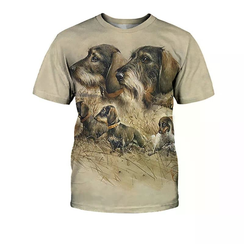 Caça Cão Impressão T-Shirts Para Homens Em Torno Do Pescoço Manga Curta Dachshund Gráfico Topos Casuais Das Mulheres Dos