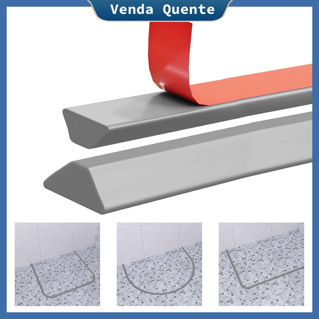 Soleira Flexível para Box Banheiro 2m Cinza TPE Autoadesiva Trapezoidal para Piso, Chuveiro, Cozinha e Banheira