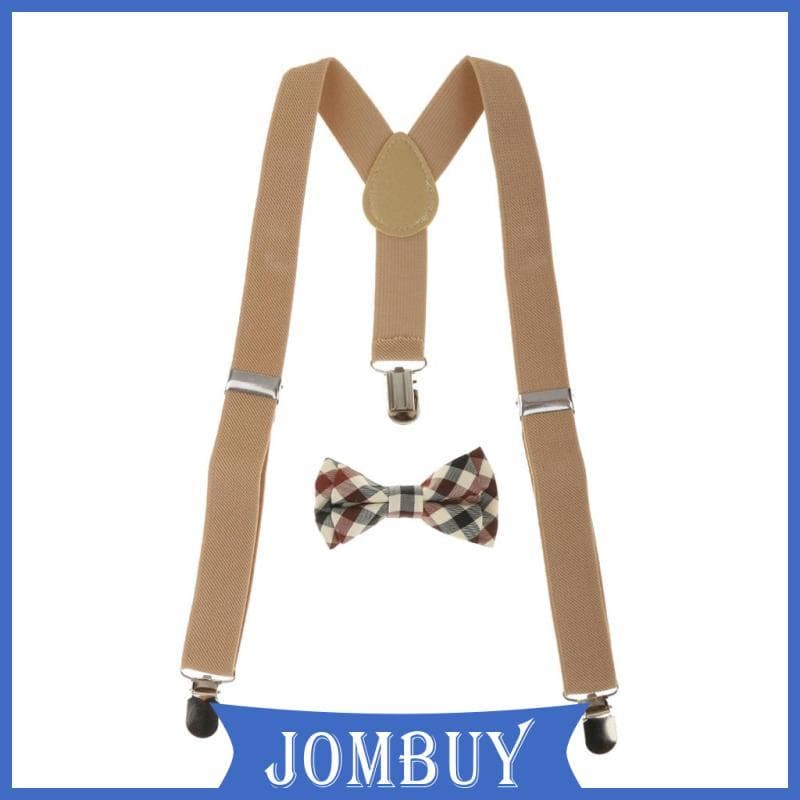 [Jombuy] Conjunto De Suspensório Ajustável Para Menino Com Laço Xadrez
