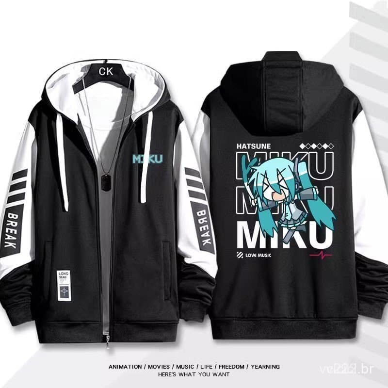 Fantasia de Cosplay de Anime Hatsune Miku Kaedehara Kazuha, Camiseta Unissex com Capuz e Zíper, Jaqueta Casual para Adul