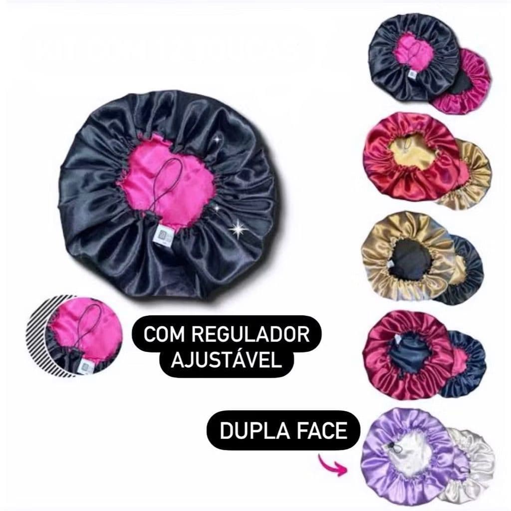 Touca de Cetim EXTRA GRANDE/JUMBO Dupla Face com regulagem para cachos