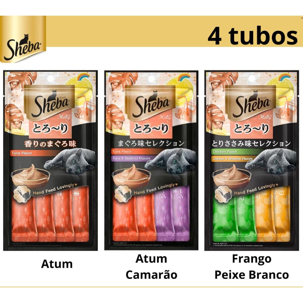 Petisco Pra Gato Sache Tubete Cremoso Sheba Creamy Tipo Churu - 4 tubos de 12g.