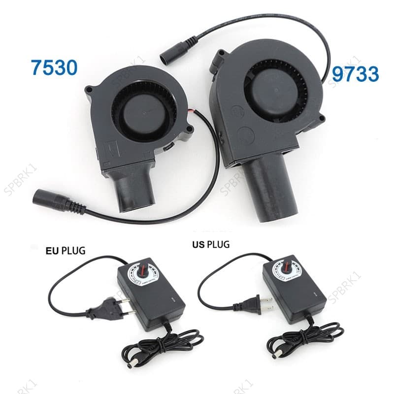 12V DC 7530 9733 Ventilador De Resfriamento Com Controlador De Velocidade De Fonte De Alimentação Ajustável Para Churras