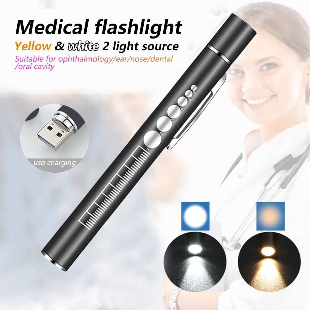 Lanterna Médica Mini LED Recarregável por USB com Clipe de Aço Inoxidável B3P5