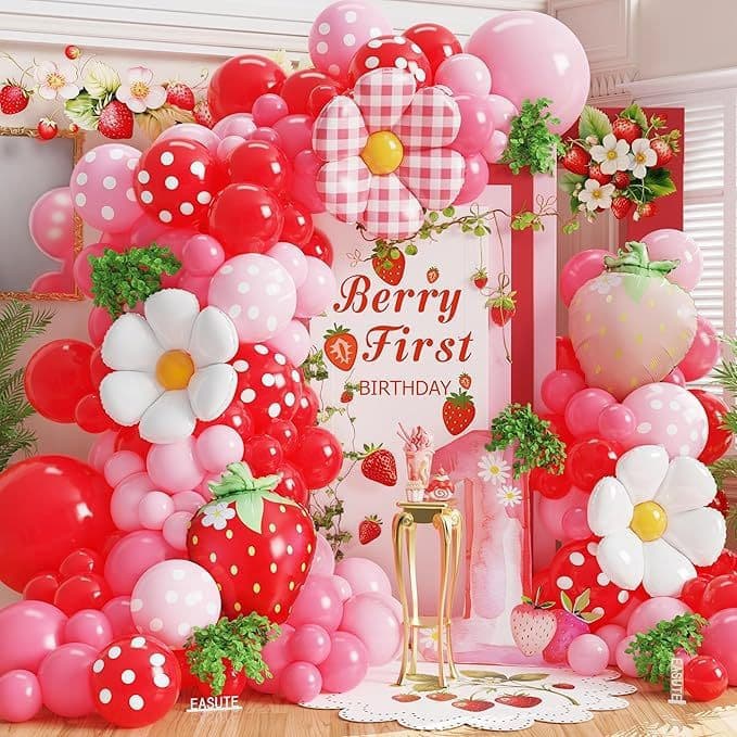94 Pçs/set Balão De Morango Margarida Rosa Bolinhas tropical Havaiano Frutas Festa De Aniversário Decoração