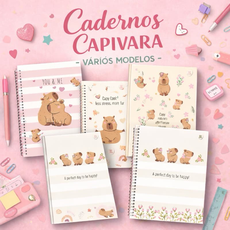 Caderno Capivara Universitário Espiral Cartografia Desenho Escola Faculdade 60/80/160 Folhas Sortido