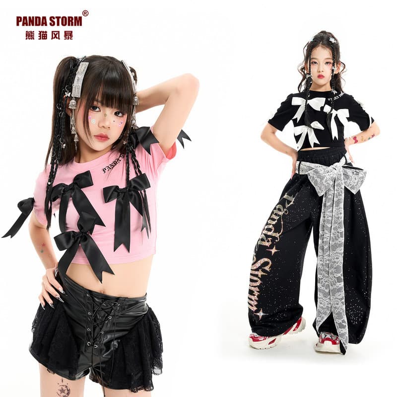 Meninas trajes de dança de rua hiphop na moda All-Match camiseta de manga curta calças de diamante brilhante terno crian