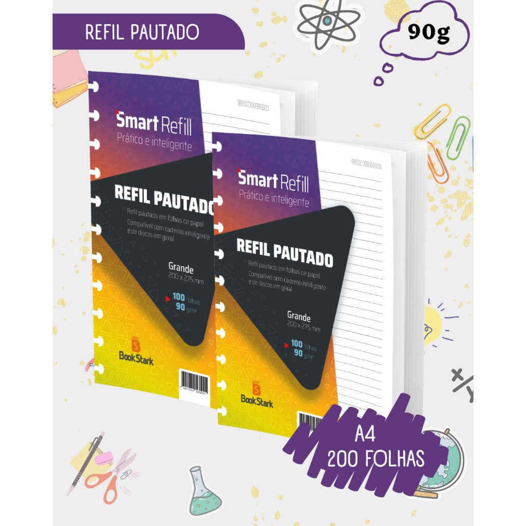 Kit 2 Refil Pautado Caderno Inteligente 11 Discos 200X275mm 200 Folhas