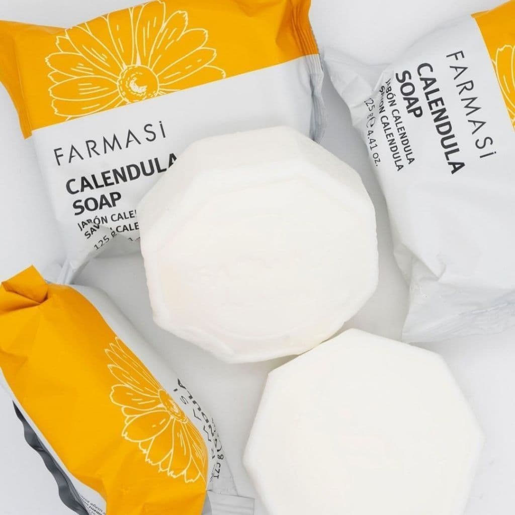 Sabonete Calêndula Farmasi Original  Pele Seca e Sensível - Calmante,Vegano,Hidratante, com Camomila barra rosto e corpo