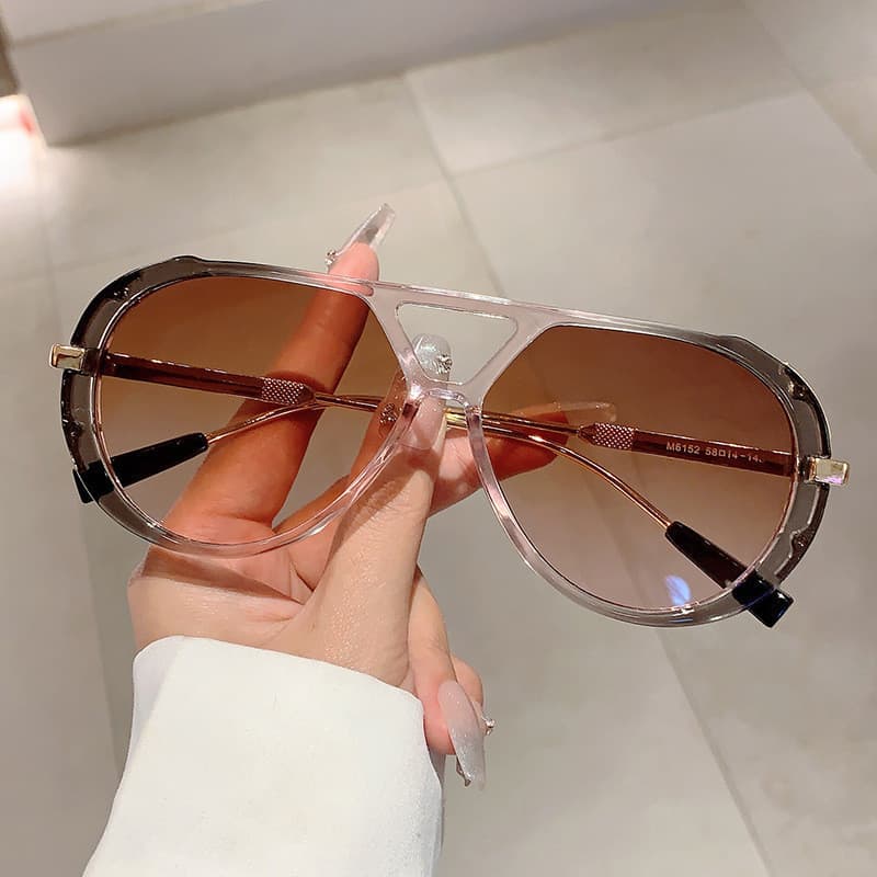 Novos Óculos de Sol Oversized com Ponte Dupla para Mulheres e Homens, Estilo Retrô, Armação Piloto, Design da Marca L 9I
