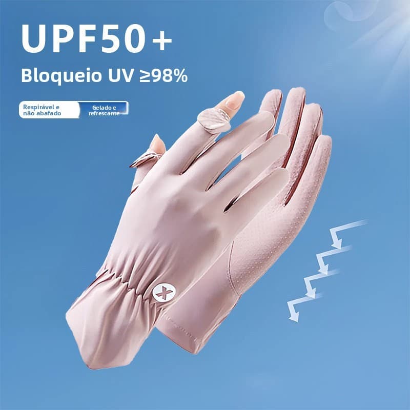 Luvas de Proteção Solar Femininas, Estilo Verão em Seda Gelada, Ultrafinas, Proteção UV, Compatíveis com Tela Sensível a