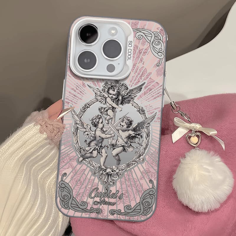 Pronta Entrega |   Capa de Telefone Casal Cupido Flor para iPhone 16 Pro Max / 15 / 14 / 13 / 12 |   Capa Protetora Flor