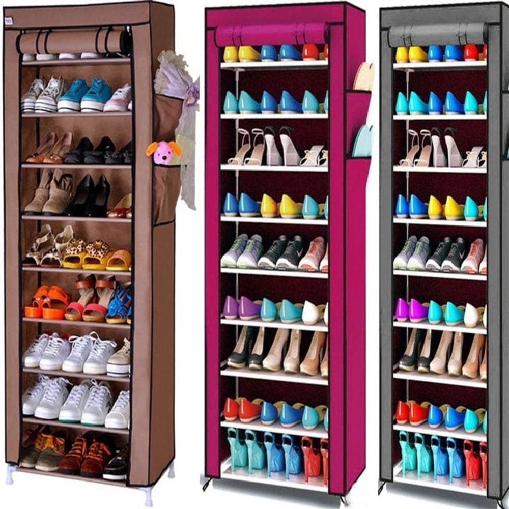 Sapateira Portátil Armário Organizador 9 Prateleiras Estante Sapatos Tênis Botas Com Zíper 160cm