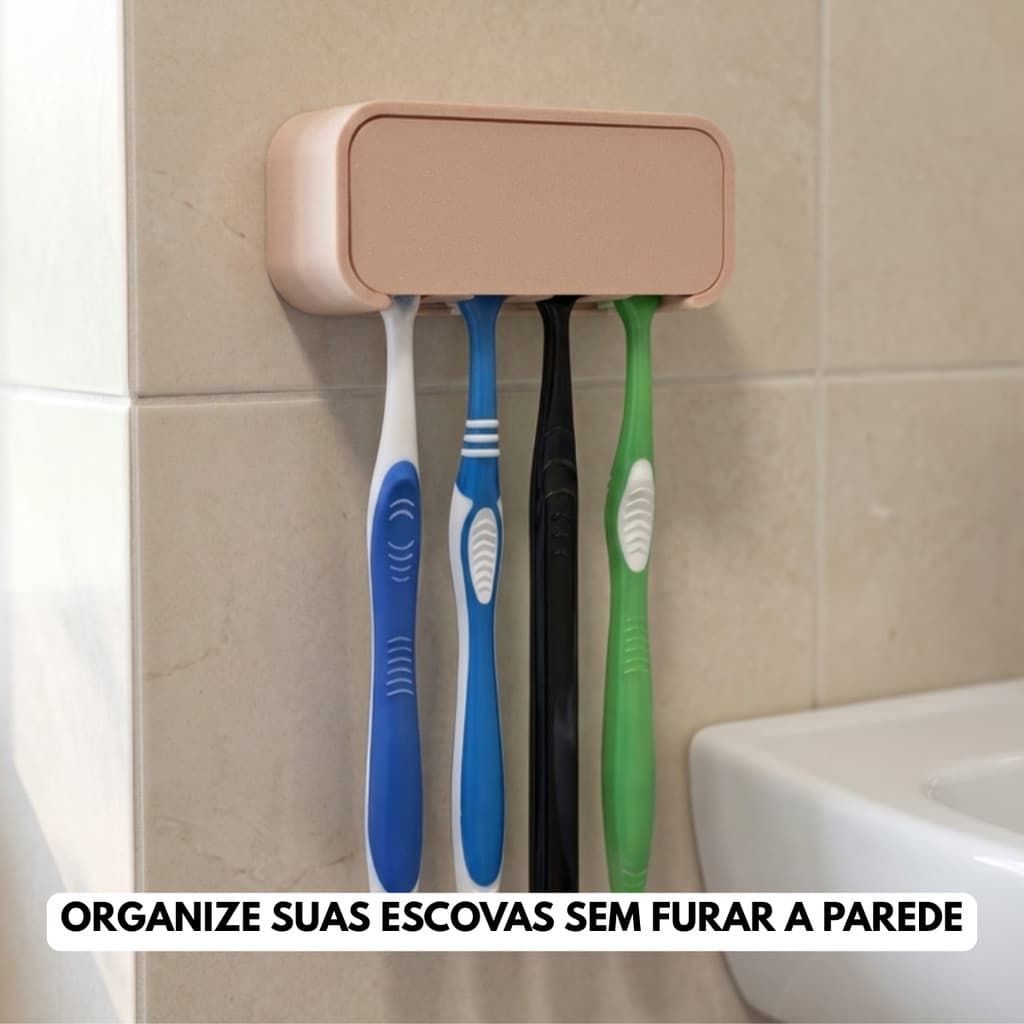 Porta Escova De Dente Adesivo C Tampa Duplo Moderno Sem Furo