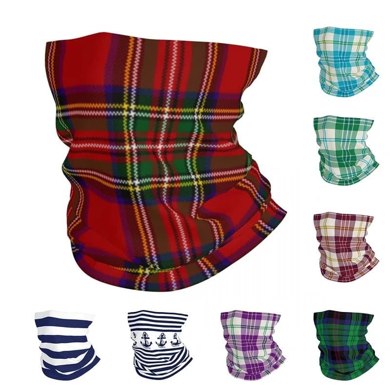 Listras Escocesas Padrão Bandana Pescoço Capa Impressa Lenço Facial Multiuso Balaclava Pesca Unissex Adulto Lavável