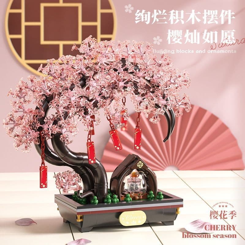 Sakura desejando árvore com blocos de construção leves montagem brinquedos educativos ornamentos adultos homens mulheres