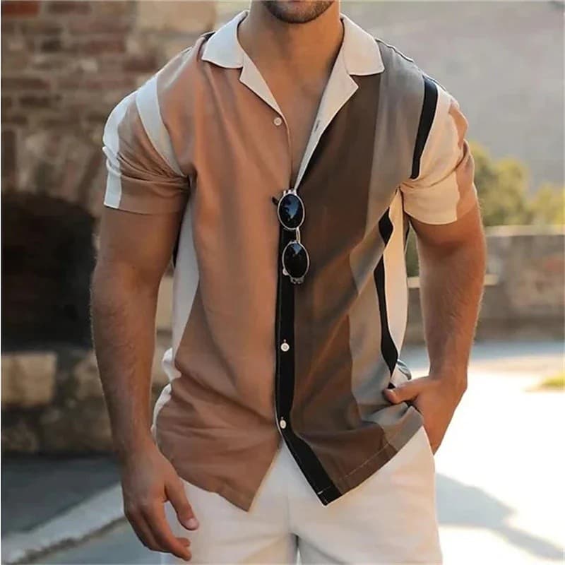Camisa havaiana masculina com estampa listrada, impressão 3D, casual, de manga curta, roupas estampadas, moda tropical,