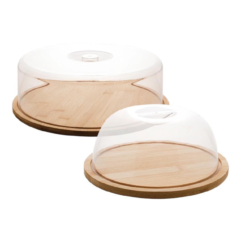 Kit Porta Bolo E Frios Em Bambu Com Tampa Transparente Evita Ressecamento E Traz Praticidade