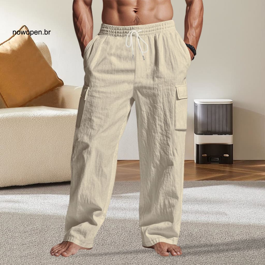 Soft Texture Wide-leg Pants Beach Men's Linen Baggy Trousers Casual Drawstring Waist Wide Leg Loose Fit Summer Yoga with