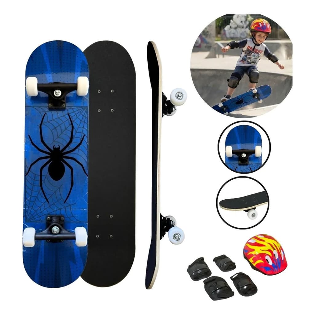 Skate Infantil Shape Madeira Kit Proteção Capacete Teia Inmetro BW014KT