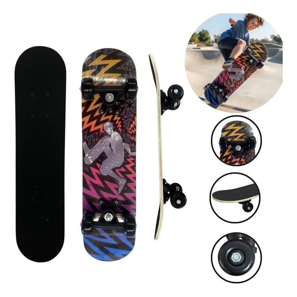 Skate Infantil 24 Polegadas Shape Madeira Com Bolsa Transporte Inmetro