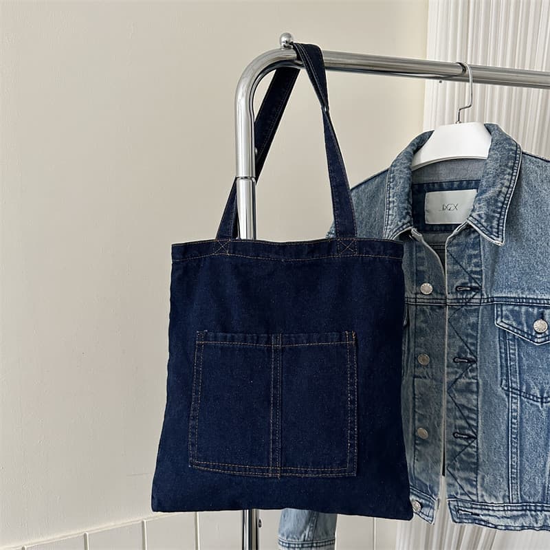 Bolsa de ombro de jeans, bolsa escolar de estilo coreano para estudantes, bolsa de lona feminina casual de grande capaci