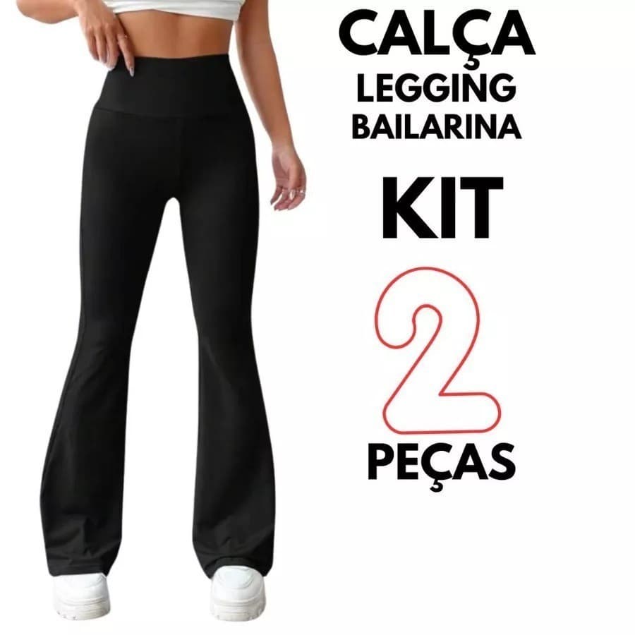 Kit 2 Calças Legging Bailarina Flare  cintura alta boca de sino feminina