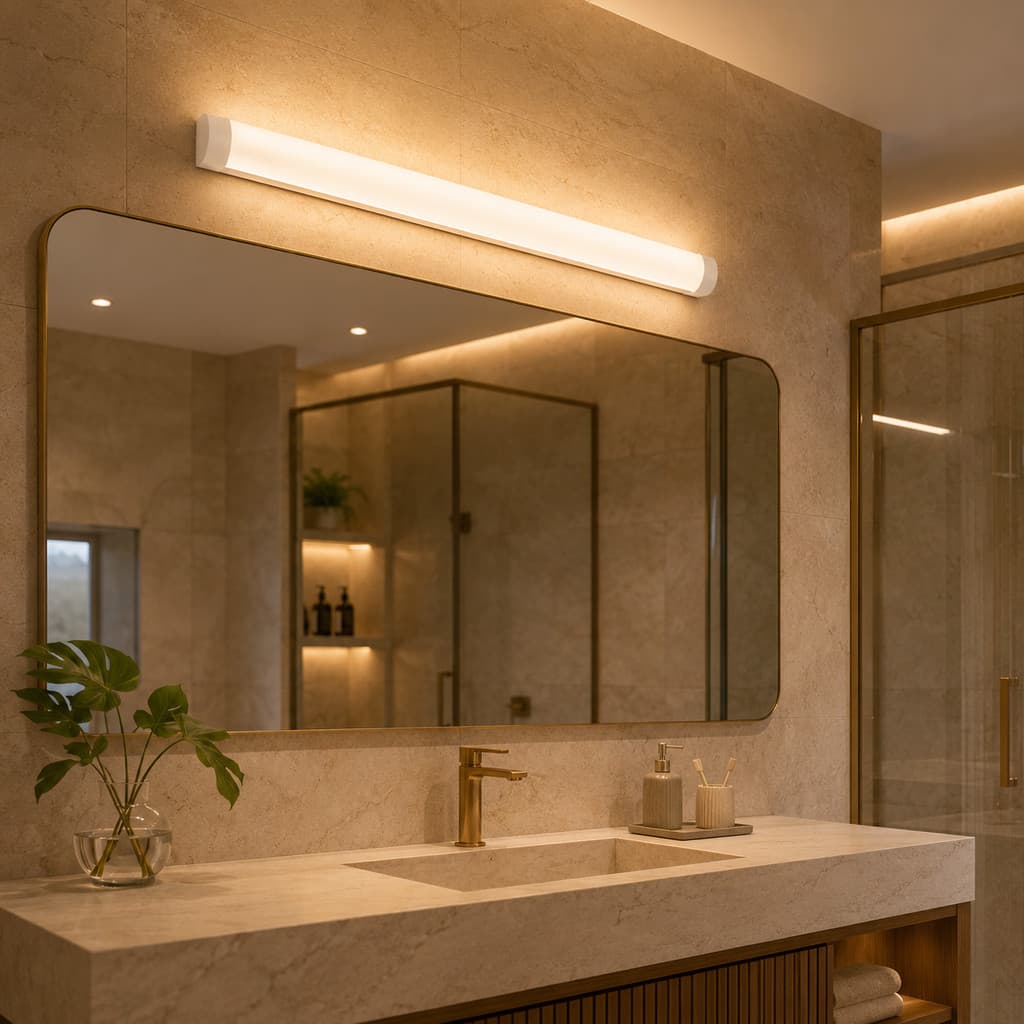 Luminária LED Sobrepor Flat 18W 3000K Branco Quente Bivolt Linear 60cm Espelho Banheiro Corredor